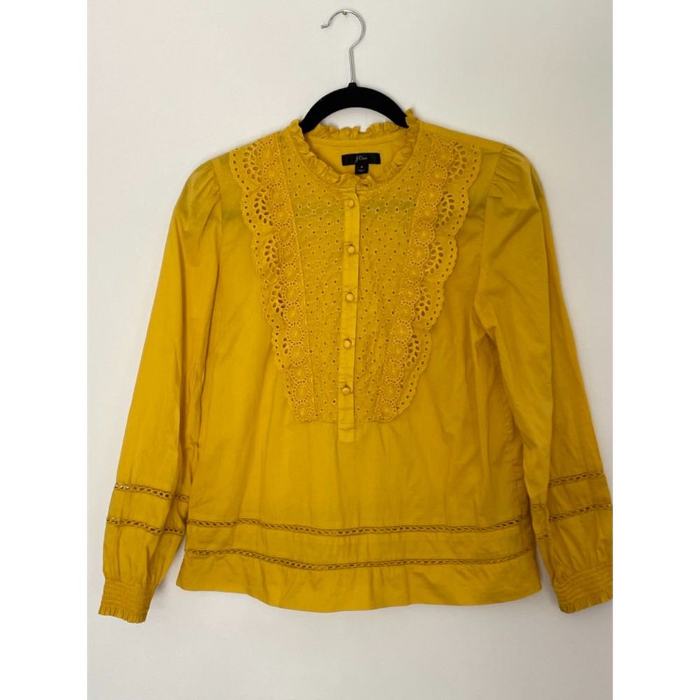 J.Crew Yellow Boho Eyelet Lace Long Sleeves Blouse Women's Size 4 Classic e81
